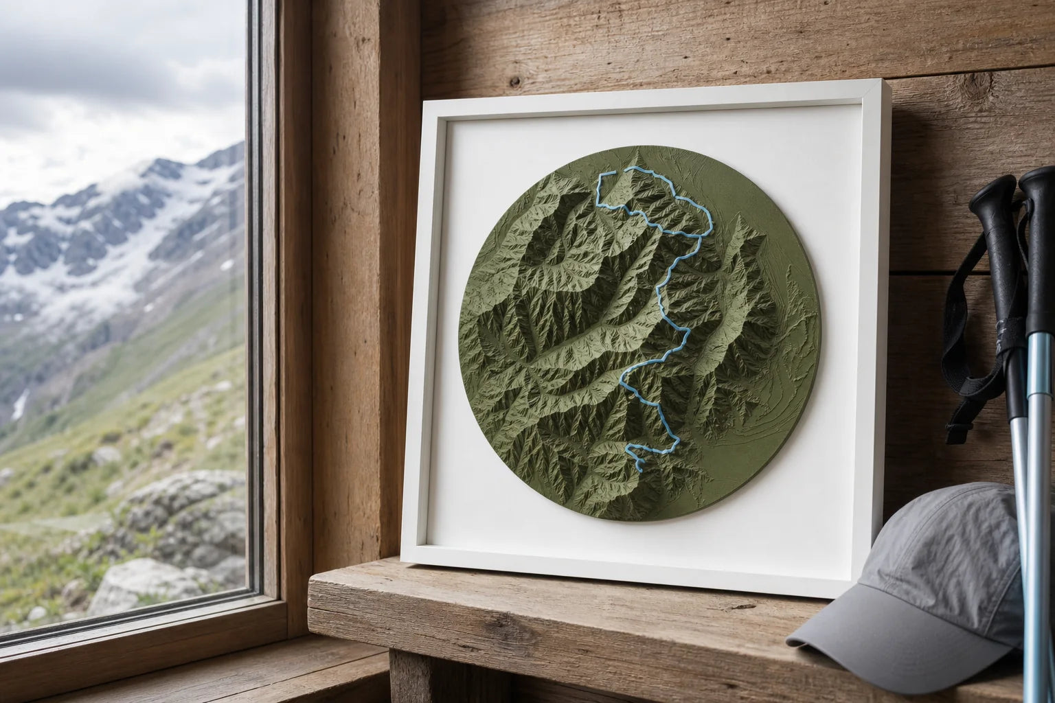 An alpine loop in olive and blue