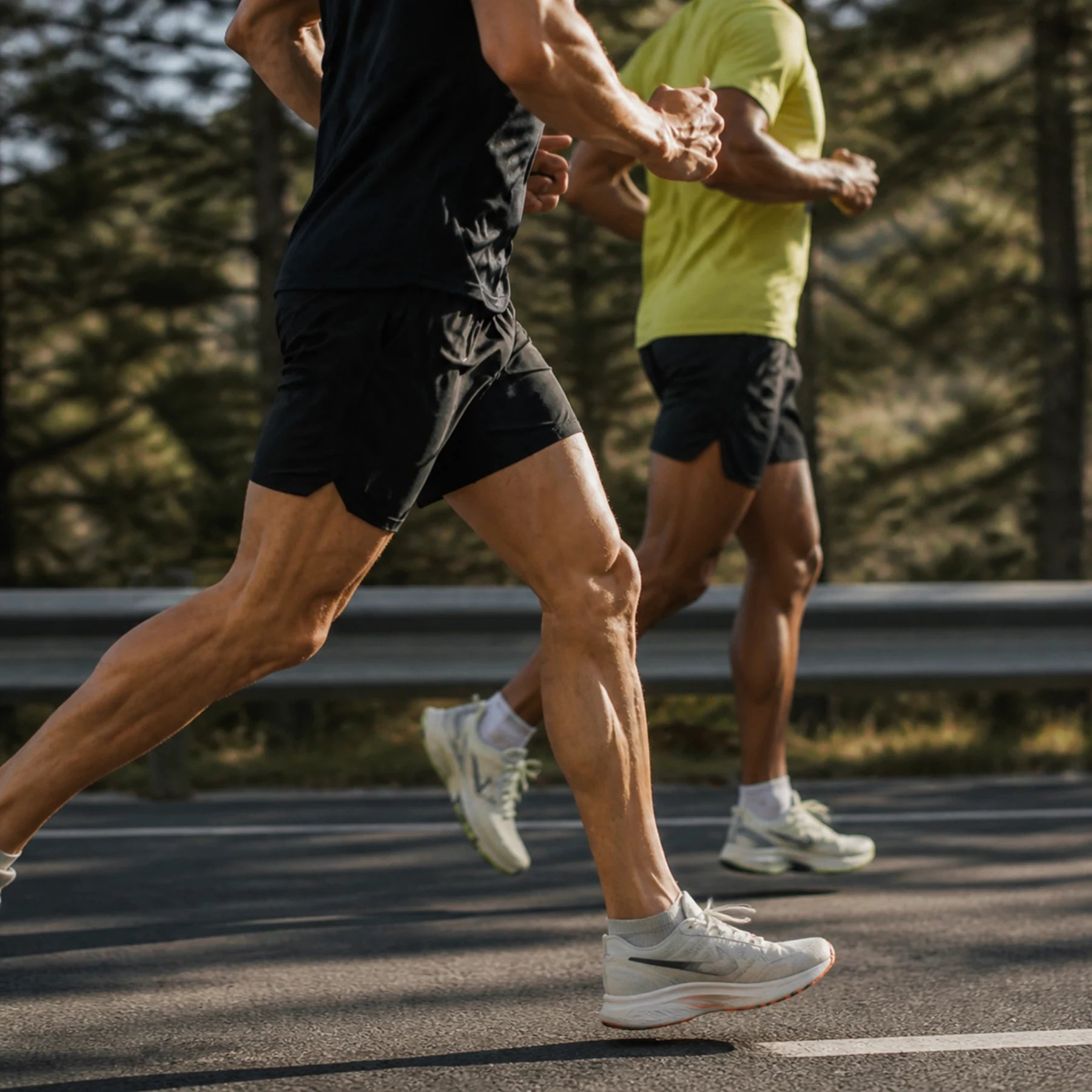 Two runners on a sunny route